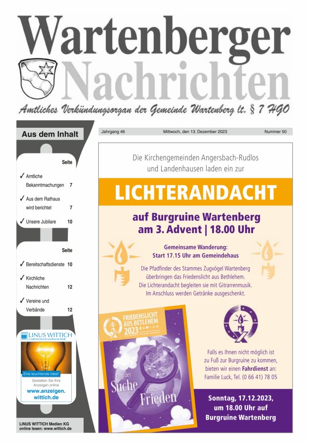 Wartenberger Nachrichten Titelblatt 50/2023