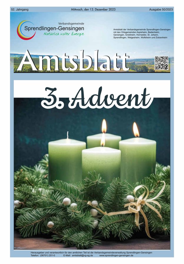 Amtsblatt VG Sprendlingen-Gensingen Titelblatt 50/2023