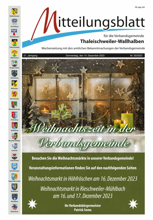 Mitteilungsblatt VG Thaleischweiler-Wallhalben Titelblatt 50/2023