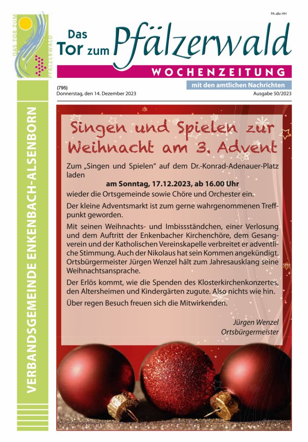 Das Tor zum Pfälzer Wald - VG Enkenbach-Alsenborn Titelblatt 50/2023