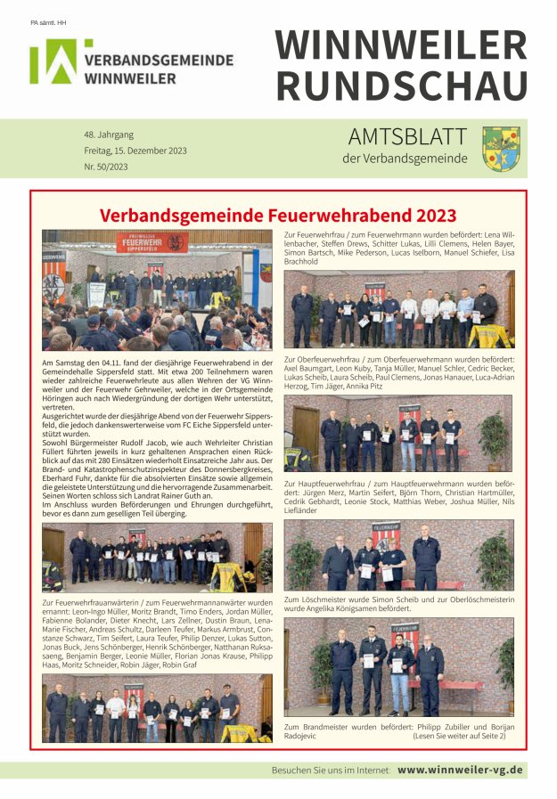 Winnweiler Rundschau Titelblatt 50/2023