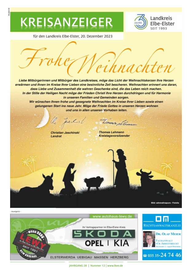 Kreisanzeiger für den Landkreis Elbe-Elster Titelblatt 12/2023