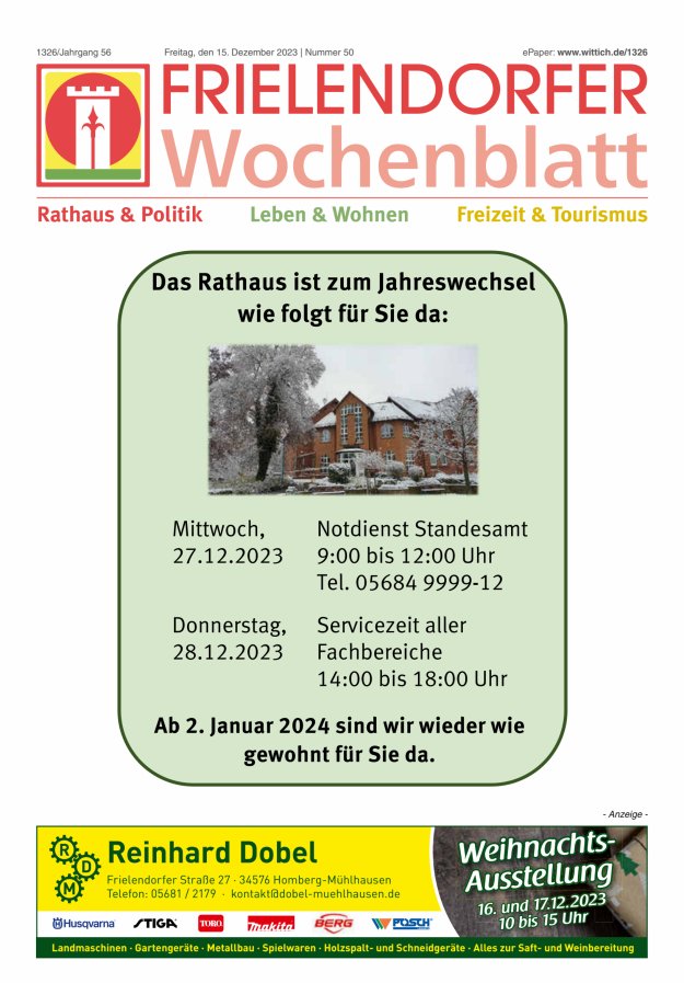 Frielendorfer Wochenblatt Titelblatt 50/2023