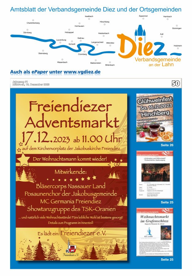 Mitteilungsblatt der Verbandsgemeinde Diez und der Ortsgemeinden Titelblatt 50/2023