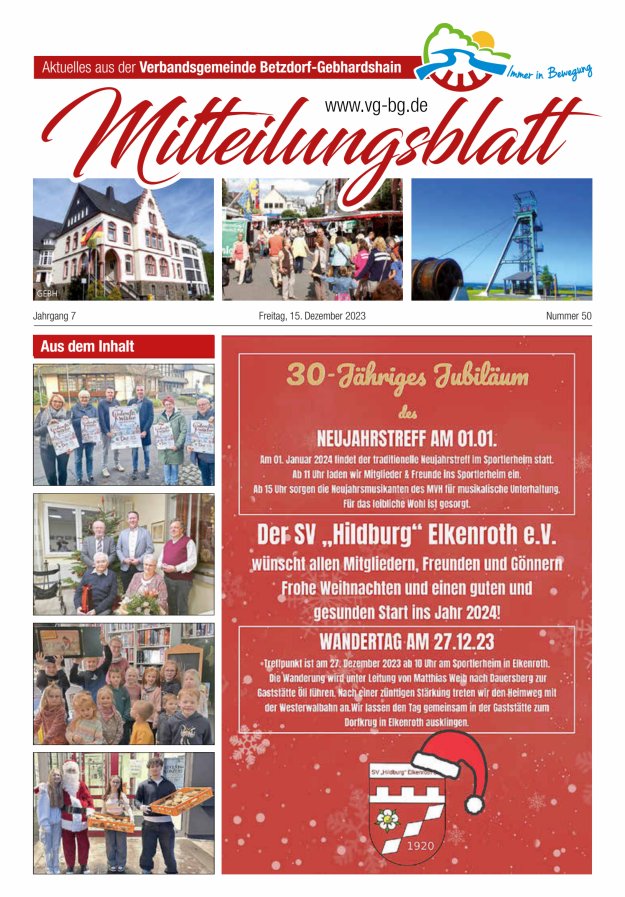 Aktuelles aus der VG Betzdorf-Gebhardshain Ausgabe Gebhardshain Titelblatt 50/2023