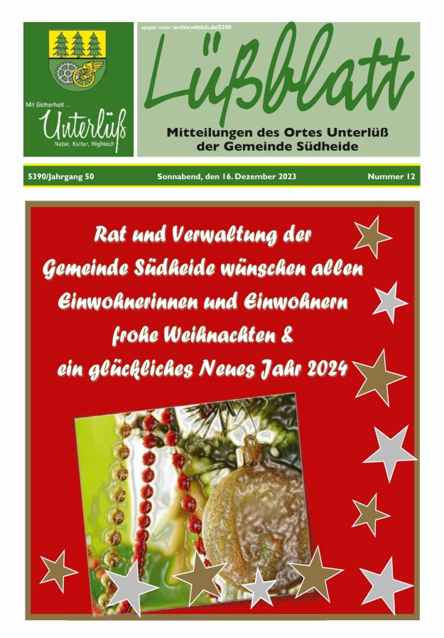 Mitteilungsblatt der Gemeinde Unterlüß Titelblatt 12/2023