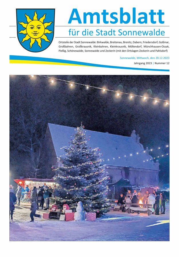 Amtsblatt für die Stadt Sonnewalde Titelblatt 12/2023