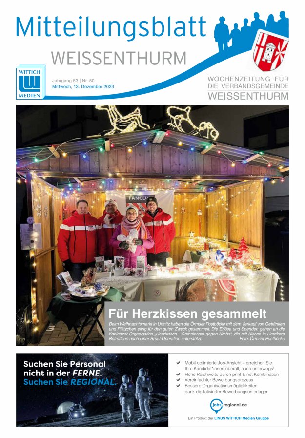 Mitteilungsblatt für den Bereich der Verbandsgemeinde Weißenthurm Titelblatt 50/2023