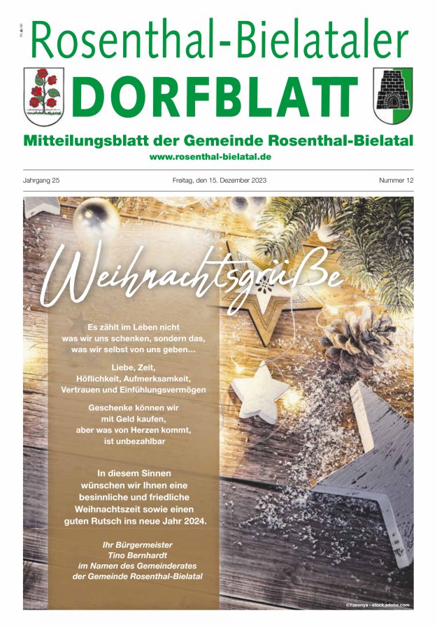 Rosenthal-Bielataler Dorfblatt Titelblatt 12/2023