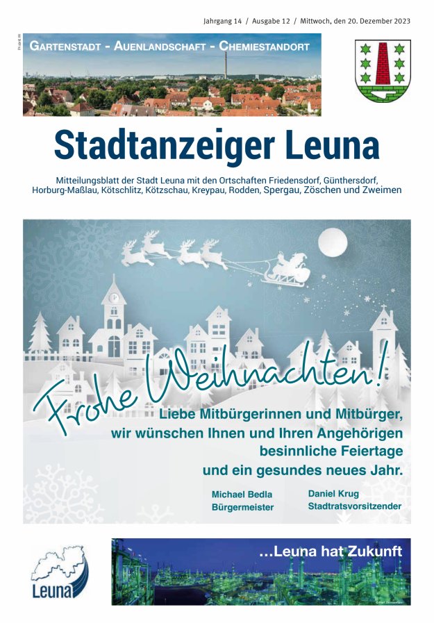 Stadtanzeiger – Mitteilungsblatt der Stadt Leuna mit den Ortschaften Titelblatt 12/2023