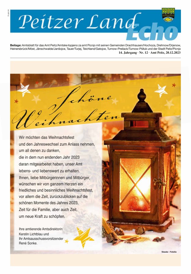 Peitzer LandEcho - Beilage: Amtsblatt für das Amt Peitz mit seinen Gemeinden Titelblatt 12/2023