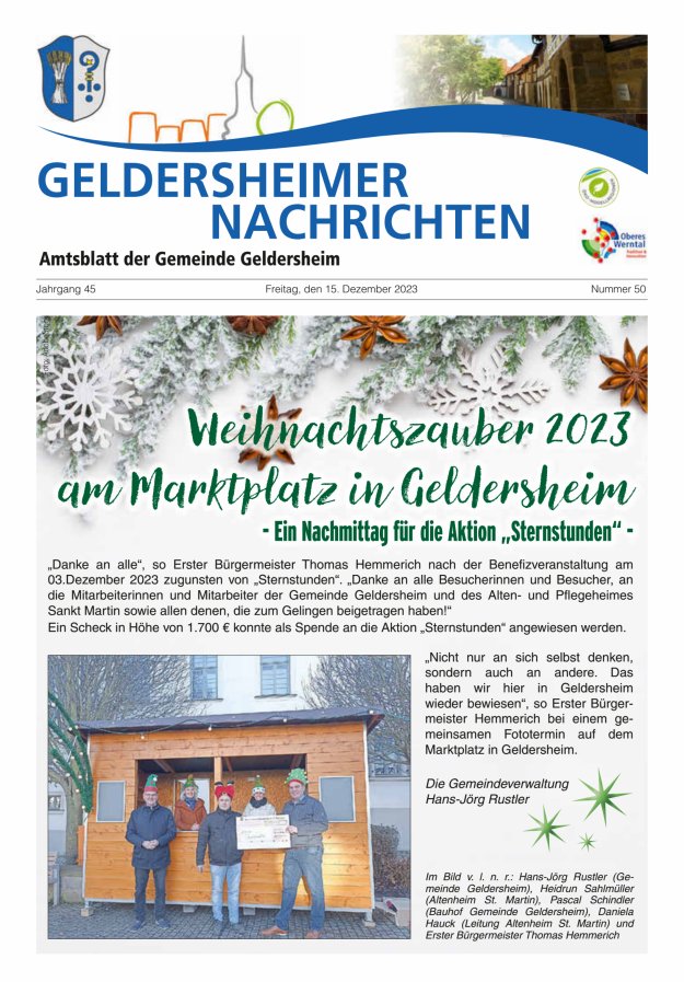 Geldersheimer Nachrichten Amtsblatt der Gemeinde Geldersheim Titelblatt 50/2023