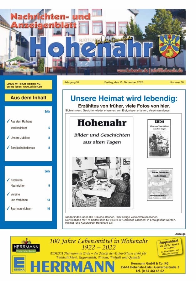 Nachrichten- und Anzeigenblatt für die Gemeinde Hohenahr Titelblatt 50/2023