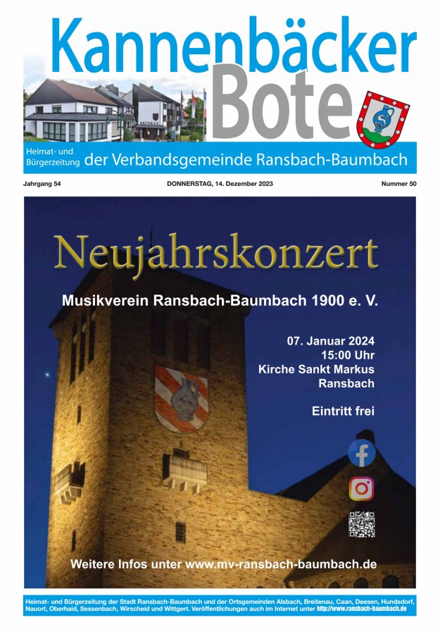 Kannenbäcker-Bote der Verbandsgemeinde Ransbach-Baumbach Titelblatt 50/2023