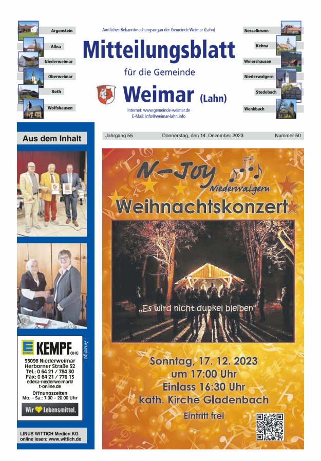 Mitteilungsblatt für die Gemeinde Weimar Titelblatt 50/2023