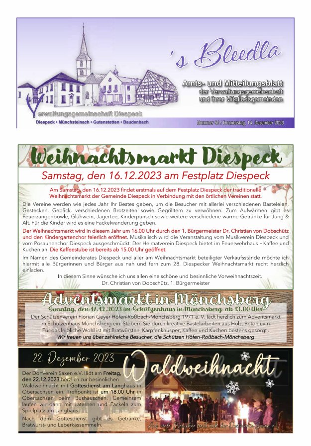 Amts- und Mitteilungsblatt VGem Diespeck Titelblatt 50/2023