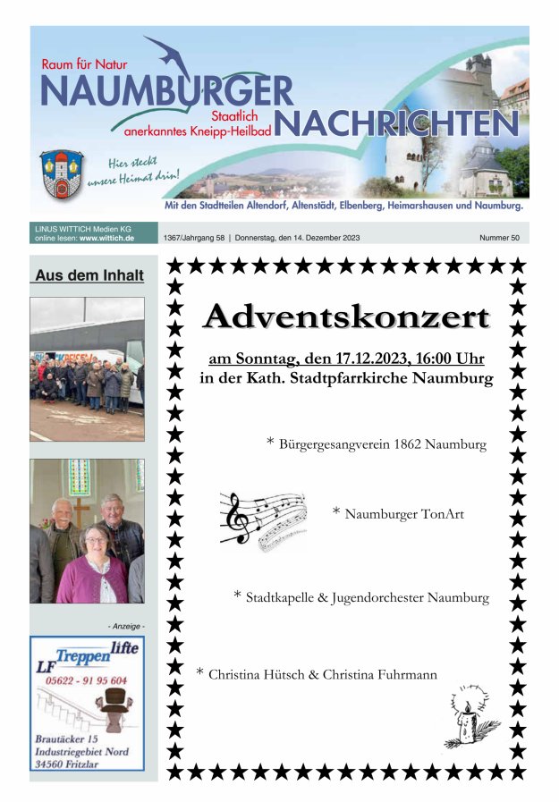 Naumburger Nachrichten Titelblatt 50/2023