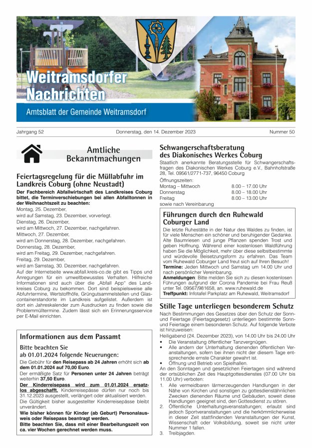 Weitramsdorfer Nachrichten Titelblatt 50/2023