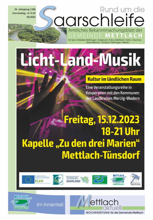 Rund um die Saarschleife Gemeinde Mettlach Titelblatt 50/2023