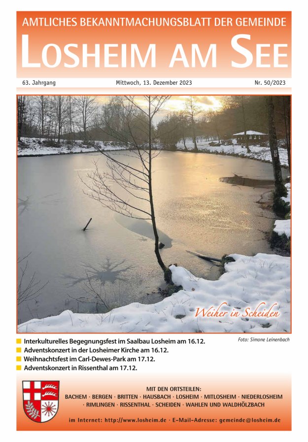 Amtliches Bekanntmachungsblatt der Gemeinde Losheim am See Titelblatt 50/2023