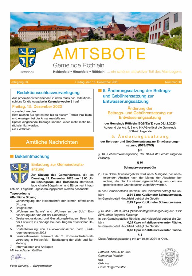 Amtsbote der Großgemeinde Röthlein Titelblatt 50/2023
