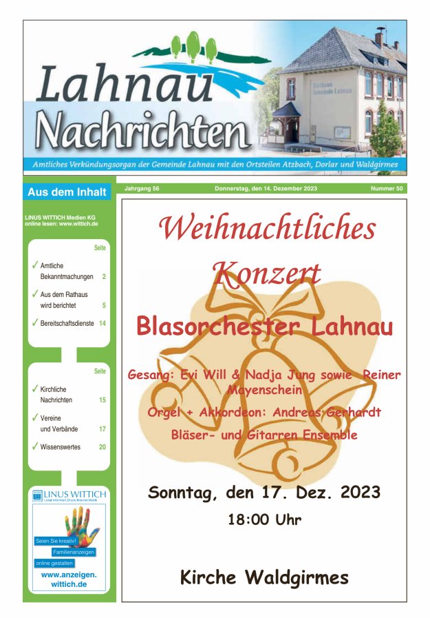 Lahnau Nachrichten Titelblatt 50/2023