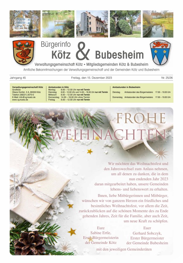 Amtsblatt der VG Kötz und der Mitgliedsgemeinden Titelblatt 25/2023