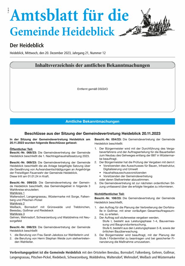 Amtsblatt für die Gemeinde Heideblick - Der Heideblick Titelblatt 12/2023