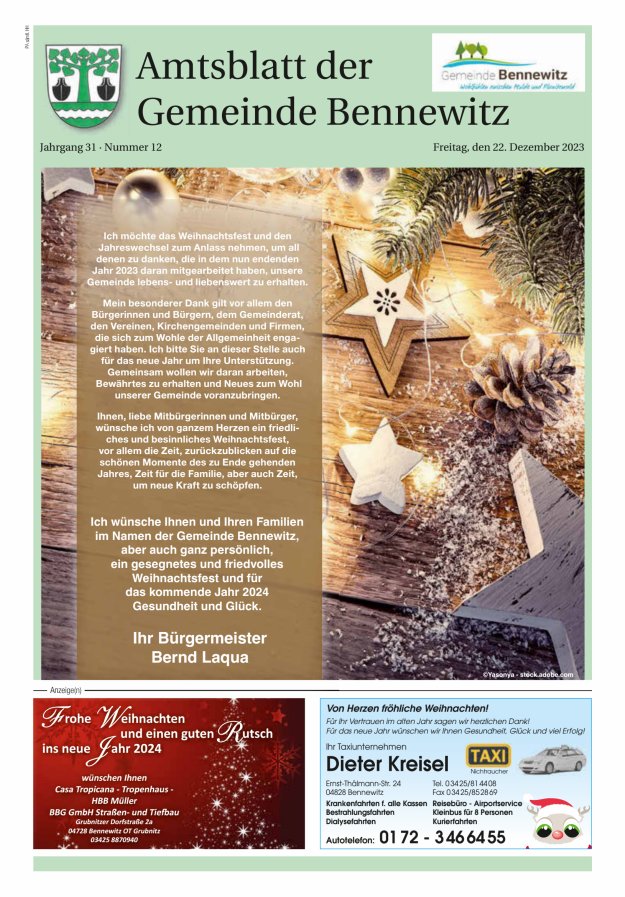 Amtsblatt der Gemeinde Bennewitz Titelblatt 12/2023
