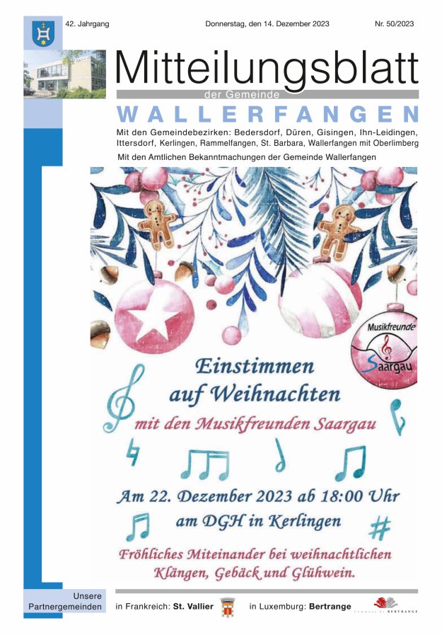 Mitteilungsblatt Gemeinde Wallerfangen Titelblatt 50/2023