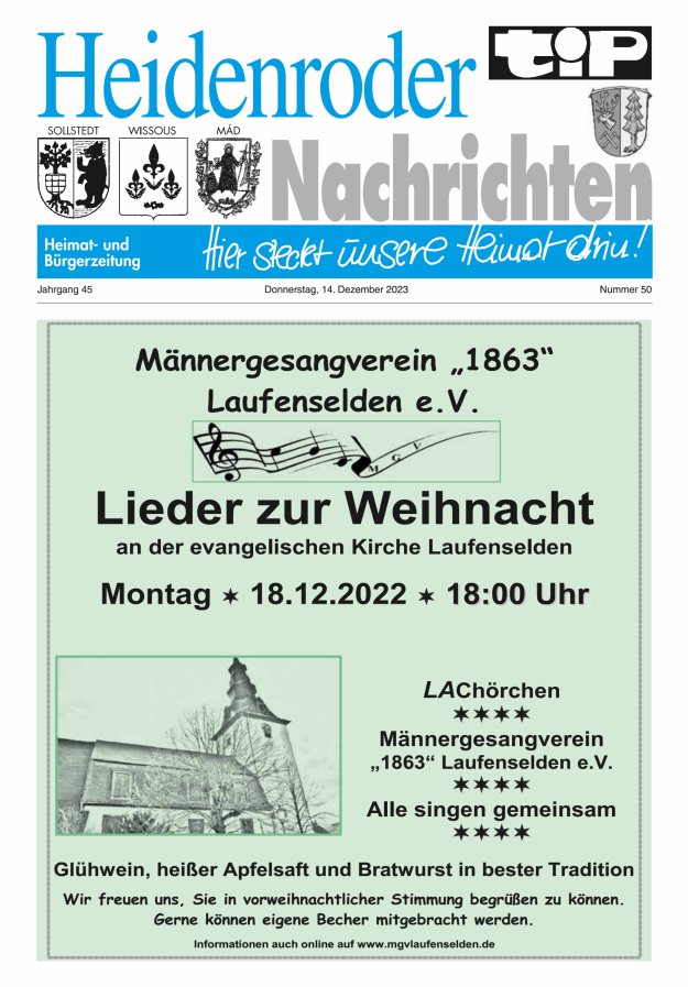 "tip" Heidenroder Nachrichten Titelblatt 50/2023