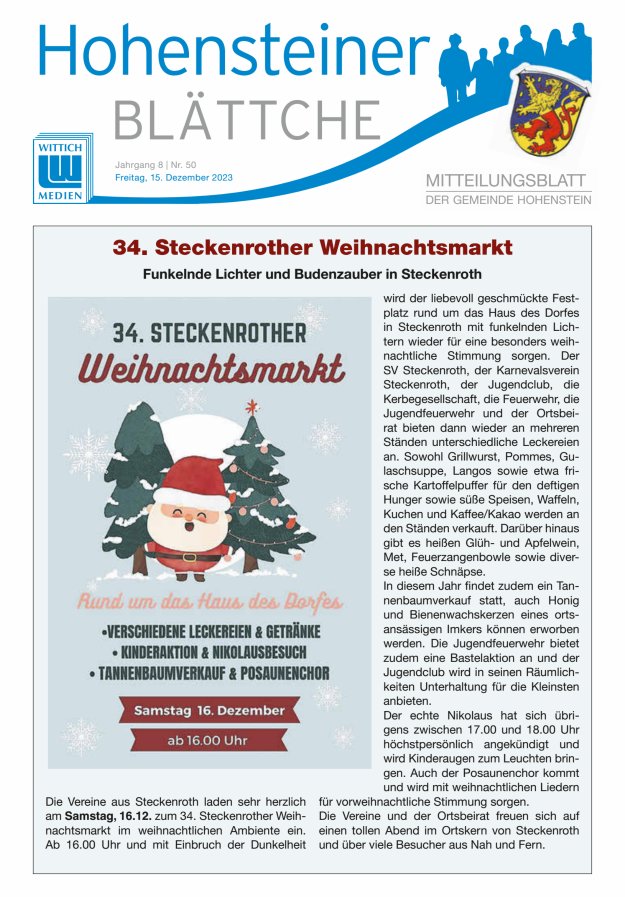 Hohensteiner Blättche Titelblatt 50/2023
