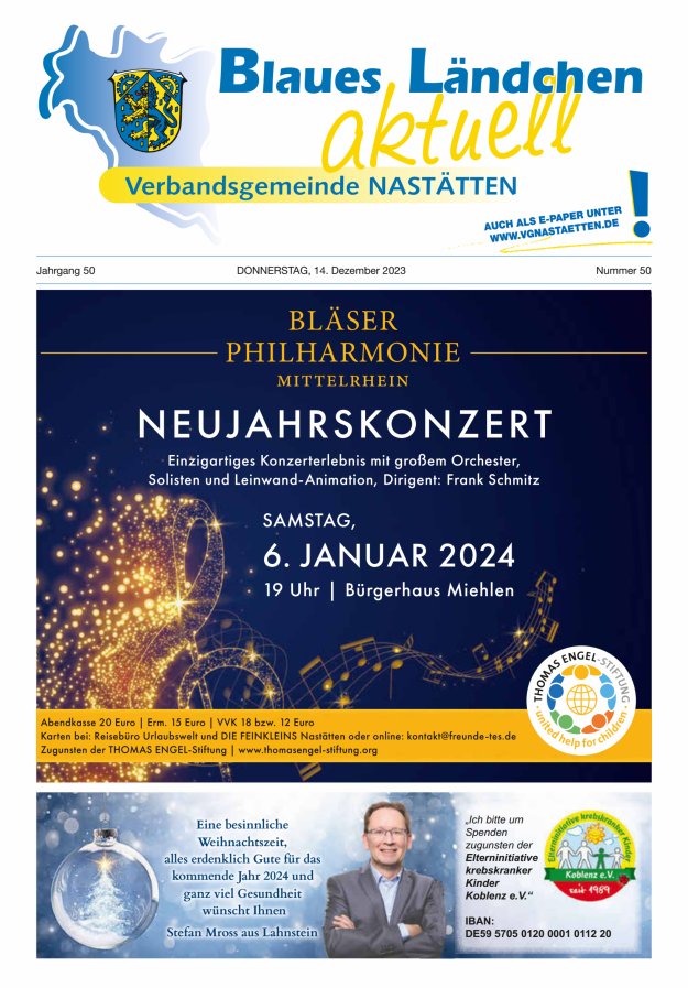 Blaues Ländchen aktuell - Heimat- u Bürgerzeitung VG Nastätten Titelblatt 50/2023