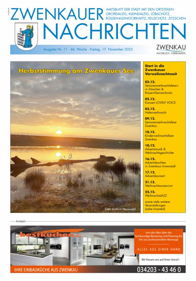 Zwenkauer Nachrichten - Amtsblatt der Stadt mit ihren Ortsteilen Titelblatt 11/2023