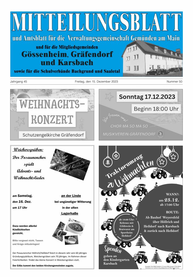 Mitteilungsblatt der VG Gemünden a Main Titelblatt 50/2023