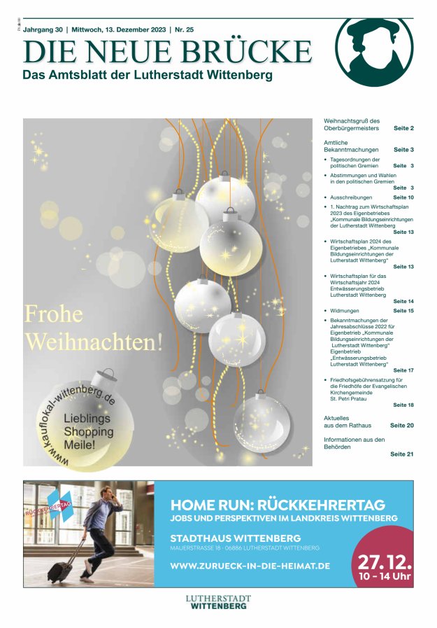 Die neue Brücke – Das Amtsblatt der Lutherstadt Wittenberg Titelblatt 25/2023