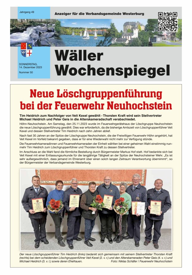 Wäller Wochenspiegel - Anzeiger für die Verbandsgemeinde Westerburg Titelblatt 50/2023
