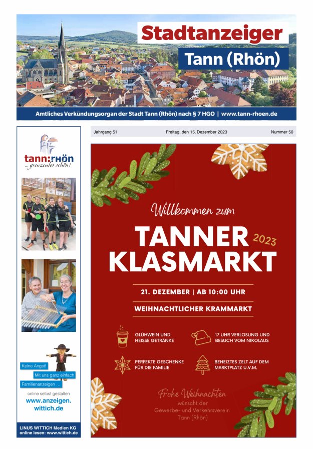 Stadtanzeiger Tann (Rhön) Titelblatt 50/2023