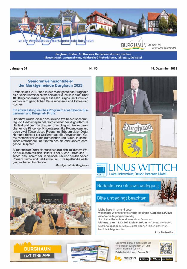 WIR - mit Amtsblatt der Marktgemeinde Burghaun Titelblatt 50/2023
