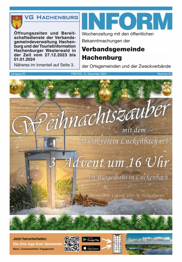INFORM - Wochenzeitung der Verbandsgemeinde Hachenburg Titelblatt 50/2023