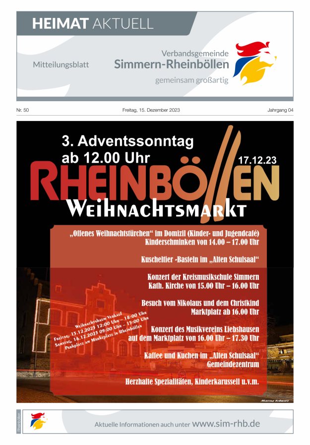 Heimat Aktuell Mitteilungsblatt der VG Simmern-Rheinböllen-Ausg Rheinböllen Titelblatt 50/2023