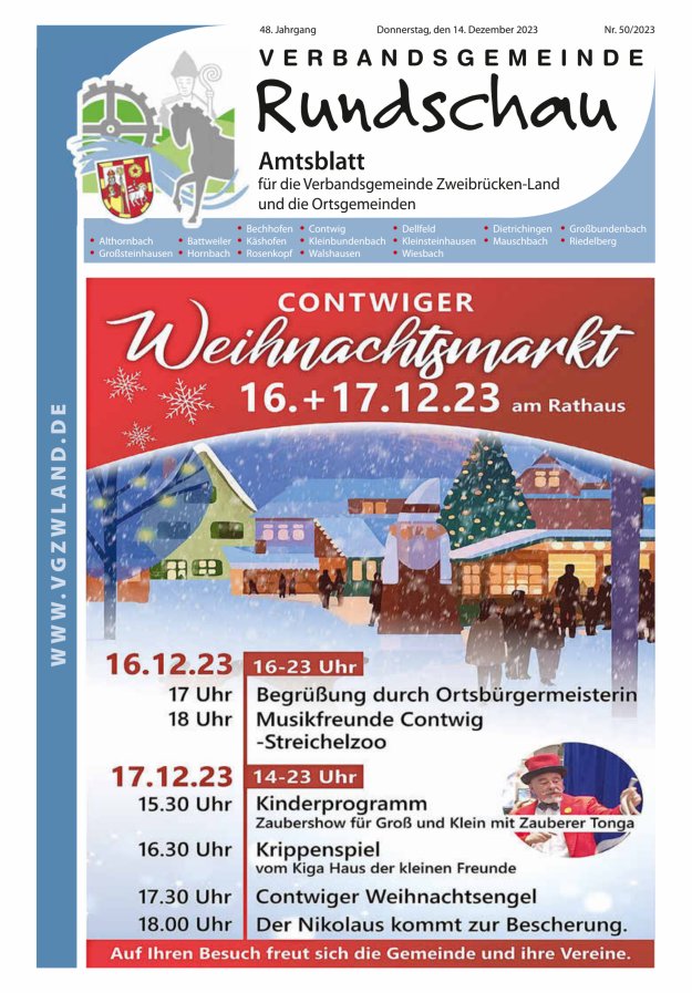 Verbandsgemeinde Rundschau Zweibrücken-Land Titelblatt 50/2023