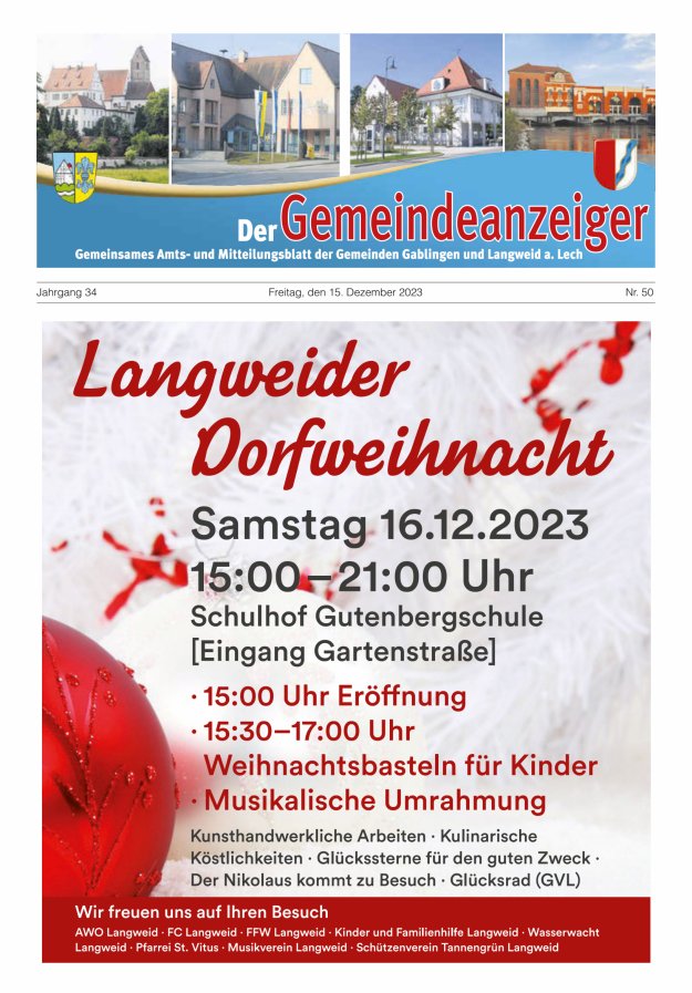 Der Gemeindeanzeiger - Gablingen Langweid Titelblatt 50/2023