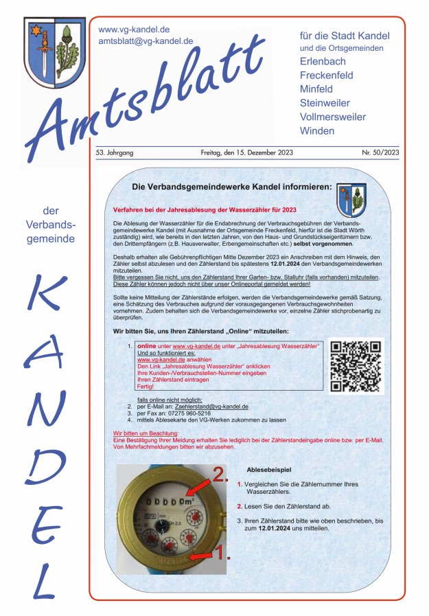 Amtsblatt VG Kandel Titelblatt 50/2023