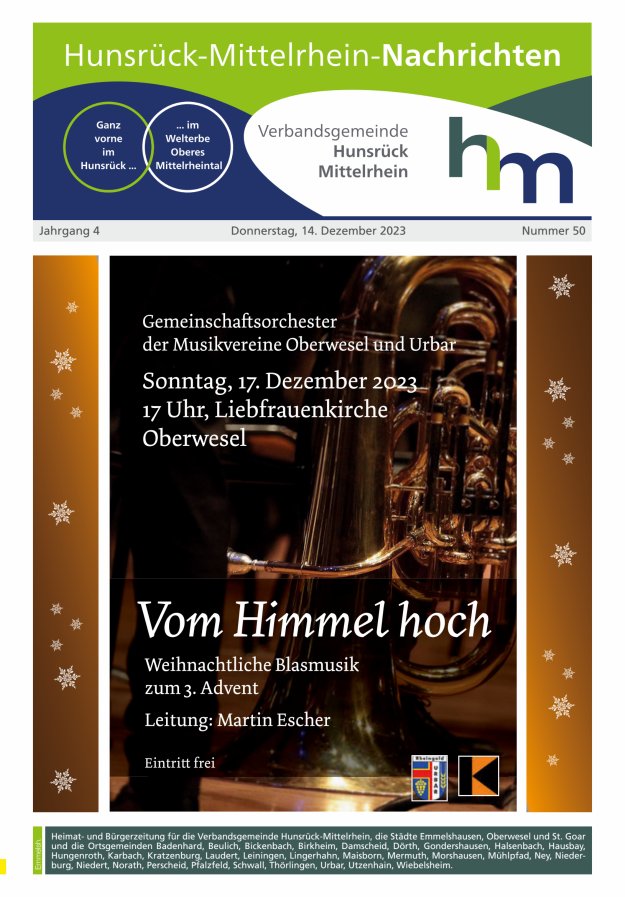 Hunsrück-Mittelrhein Nachrichten Ausgabe Emmelshausen Titelblatt 50/2023
