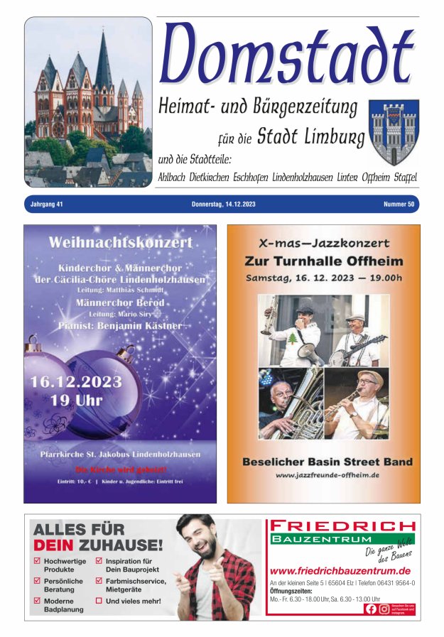 Domstadt - Heimat- und Bürgerzeitung für die Stadt Limburg Titelblatt 50/2023