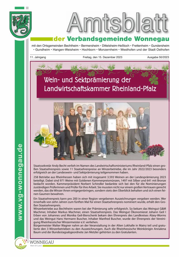 Amtsblatt VG Wonnegau Titelblatt 50/2023