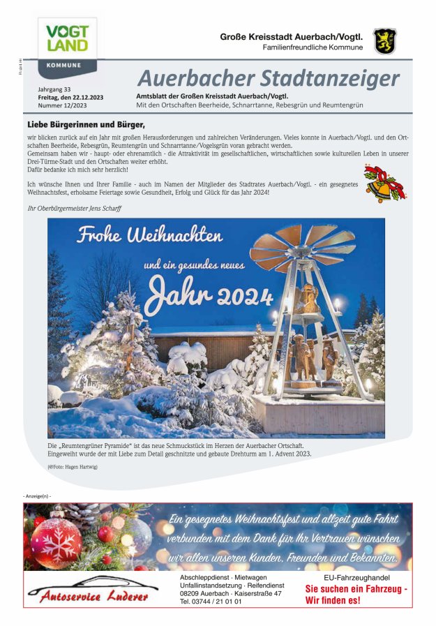 Auerbacher Stadtanzeiger Titelblatt 12/2023