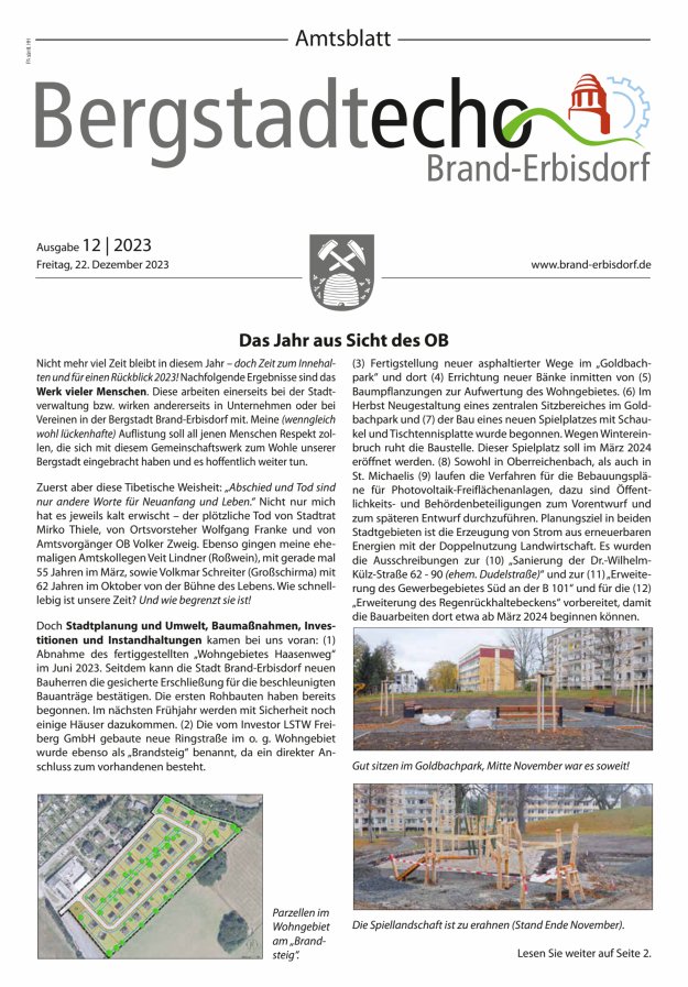 Bergstadtecho Brand-Erbisdorf Titelblatt 12/2023