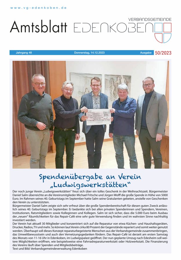 Amtsblatt VG Edenkoben Titelblatt 50/2023
